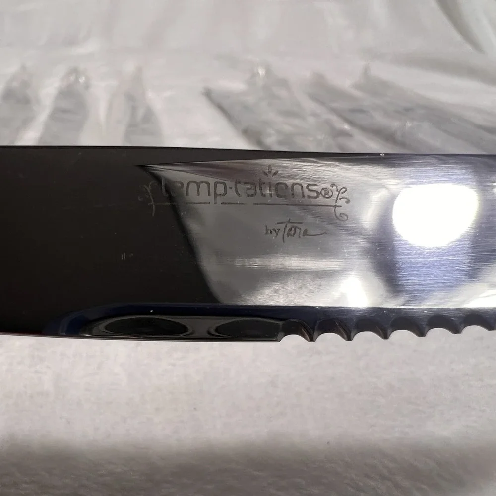 Temp-tations By Tara Old World 12 Pc 18/10 SS Steak Knife SET Floral Weave NEW